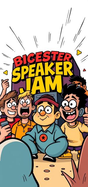 Bicester speaker Jam, above a crowd.