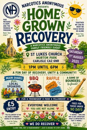 Home grown recovery, speakers from our local fellowship.Barbeque and rounders.