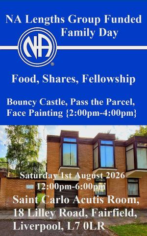 NA Lengths Group Funded Family Day. Food, Shares, Fellowship. Bouncy Castle, Face Painting
