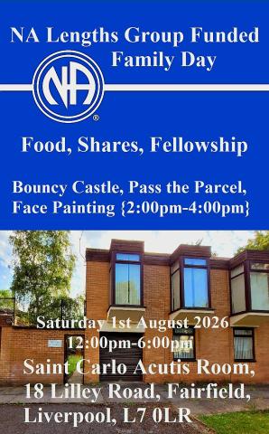 NA Lengths Group Funded Family Day. Food, Shares, Fellowship. Bouncy Castle, Face Painting