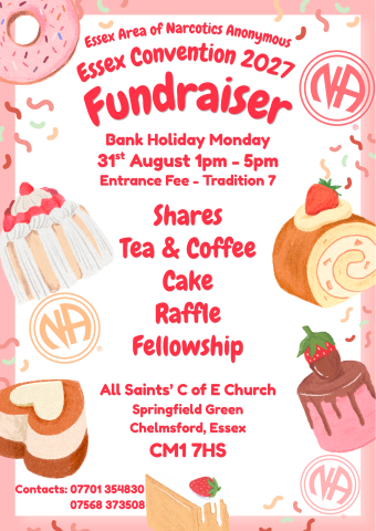 Join us for the first Fundraiser for the Essex Convention 2027 Bank Holiday Monday, 31st August (1pm - 5pm) All Saints' C of E Church, Springfield Green, Chelmsford, Essex, CM1 7HS Joins us for Shares, Tea, Coffee & plenty of Cake! A Raffle and plenty of Fellowship! ​Entrance Fee: Tradition 7