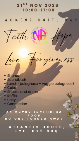 Womens unity day, faith, hope, love and forgiveness 21st November 1000-1700 £5 entry food included, soundbath, 4 main shares