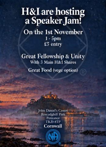 Cornwall Area NA H&I are having a Speaker Jam